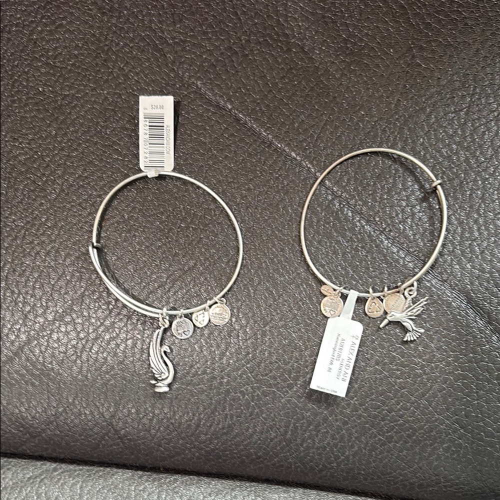Set of two Alex and ani bracelets in hummingbird and swan charm
